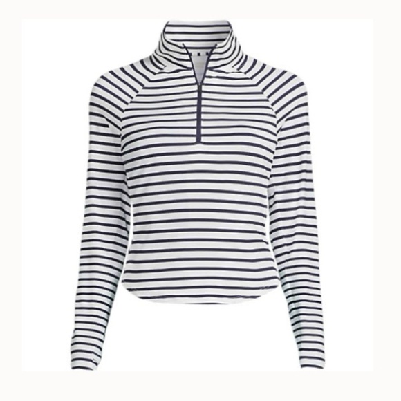 Lands' End Tops - LANDSEND Wms Long Torso UPF 50 Long Raglan Sleeve Quarter Zip Rash Guard Tee